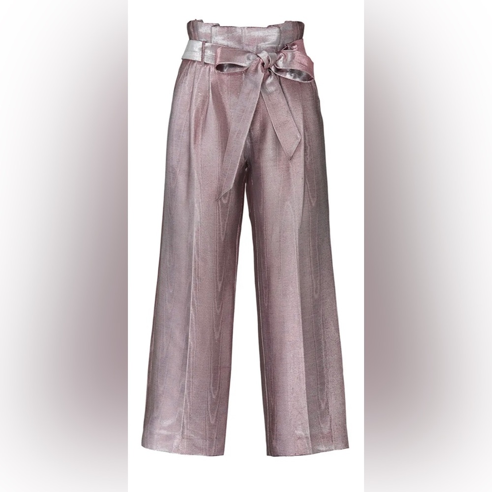 Pink Metallic Belted wide leg trouser pleat pants Badgley Mishka